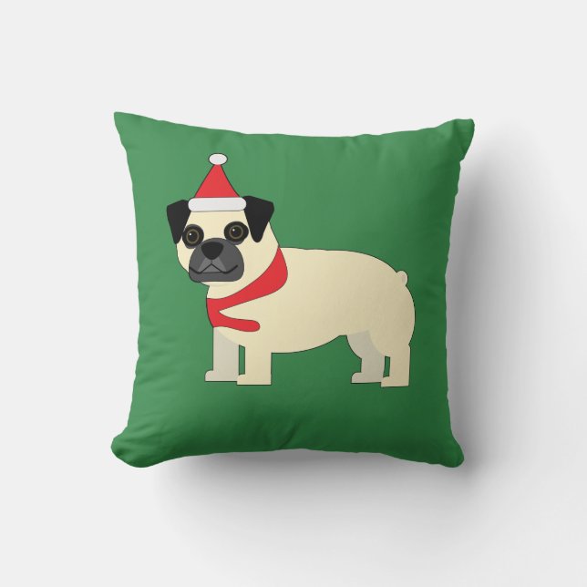 Coussin Pug de Noël (Recto)