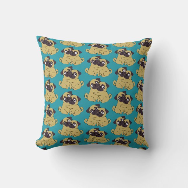 Coussin Pug hug Blue, (Recto)