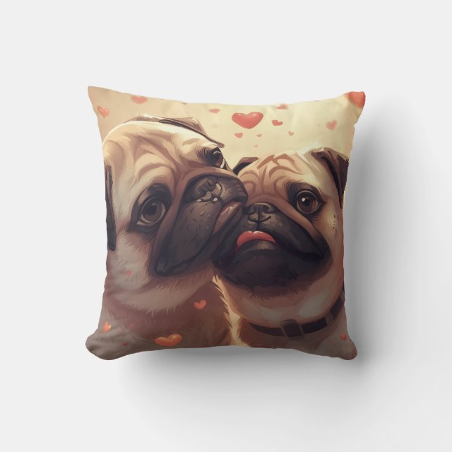 Coussin Pug Love Pillow – Snuggles & Hearts Edition (Recto)