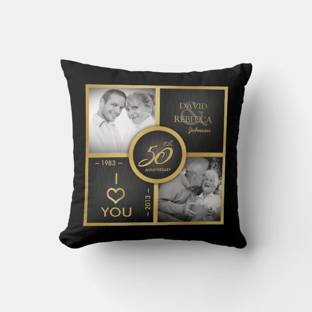 Coussin Puis et maintenant - mariage élégant de noir et (Recto)