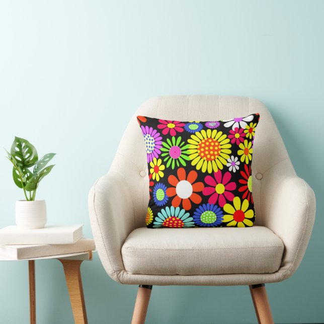 Coussin Puissance de fleur hippie de printemps rétro (Chaise)