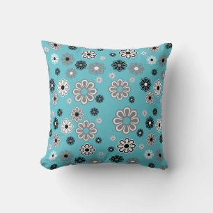 Coussin Puissance de fleur turquoise rétro Jeu d'oreiller