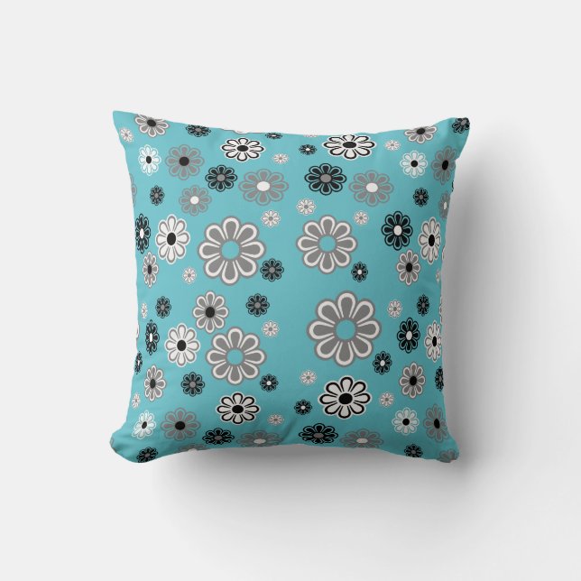 Coussin Puissance de fleur turquoise rétro Jeu d'oreiller (Recto)