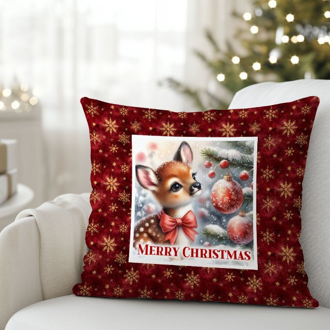 Coussin Pure festive scene baby fawn Christmas pillow  (Pure festive scene baby fawn Christmas pillow (48))