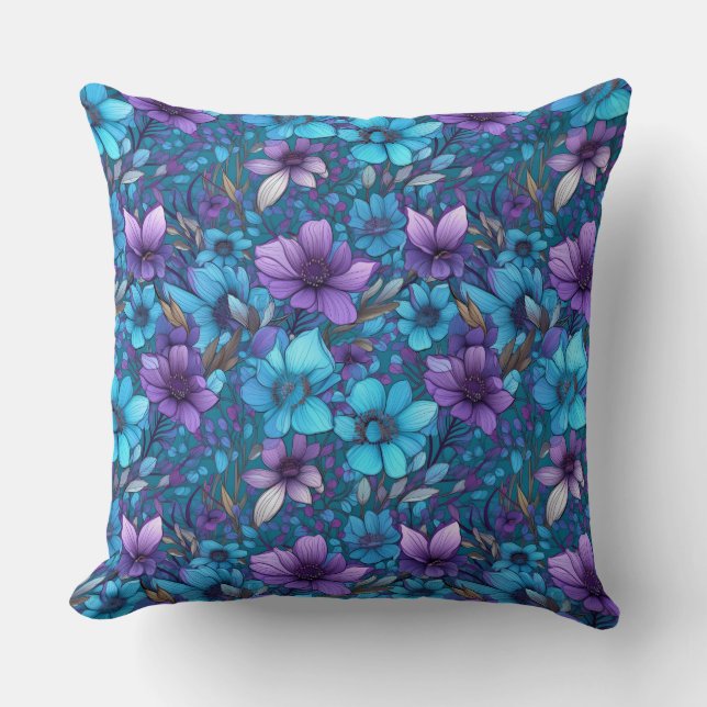 Coussin Purple And Blue Daisies  (Recto)