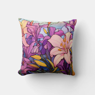 Coussin Purple and Pink Lilies Throw Pillow