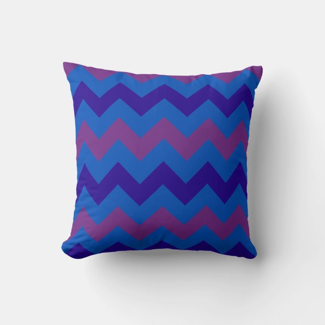 Coussin Purple, Bleu Clair, Chevrons Diagonal Bleu Marine (Recto)