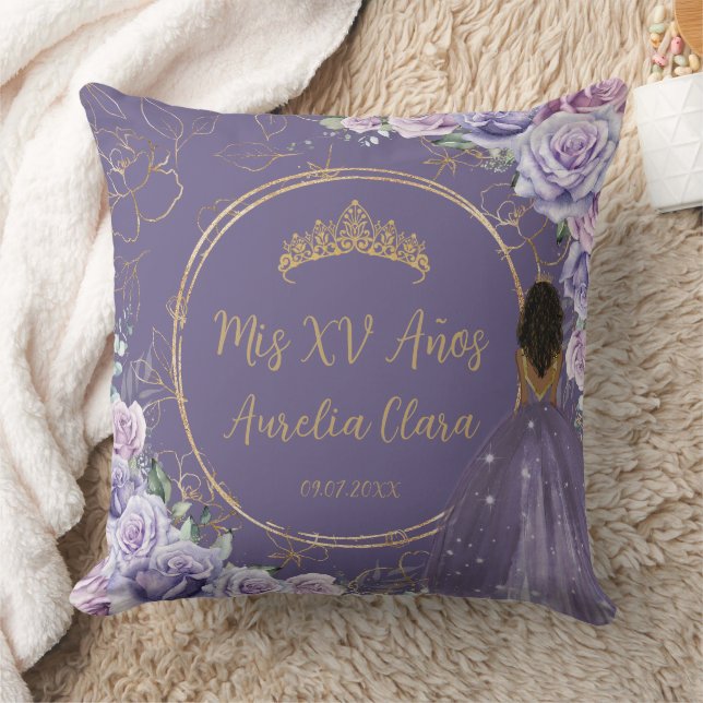 Coussin Purple Lilac Floral Princess Quinceañera Keepsaké (Couverture)