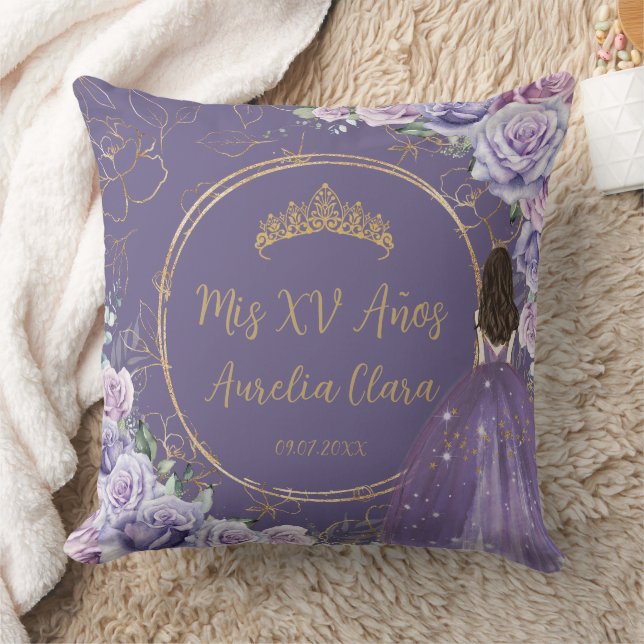 Coussin Purple Lilac Floral Princess Quinceañera Keepsaké (Couverture)