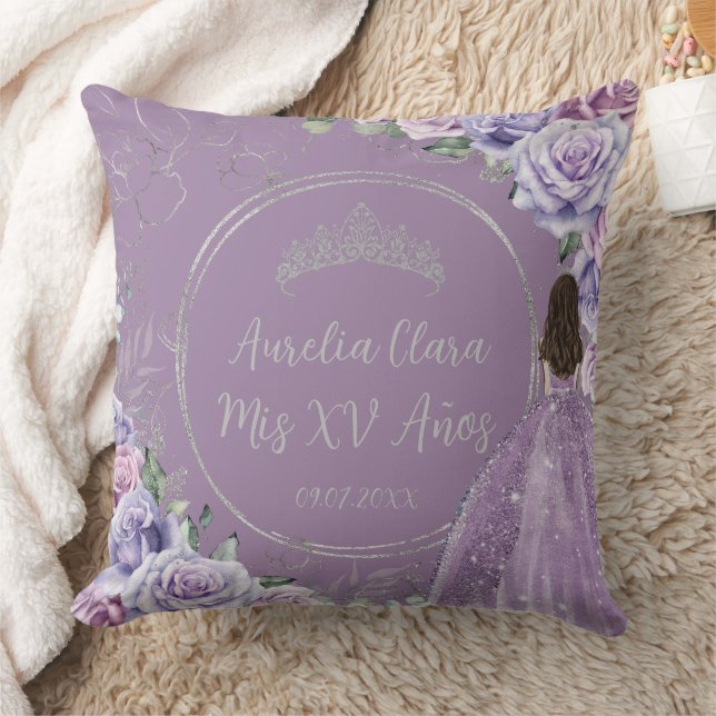 Coussin Purple Lilac Floral Princess Quinceañera Keepsaké (Couverture)