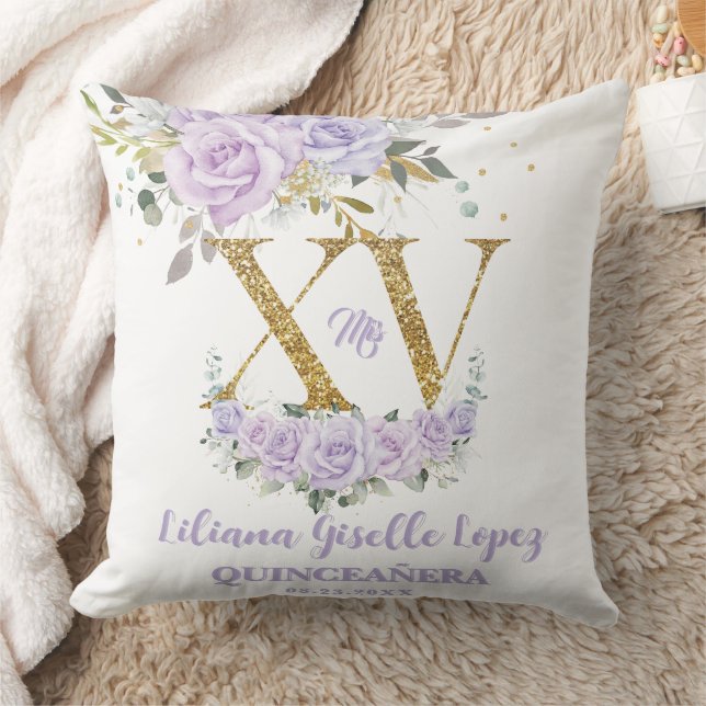 Coussin Purple Lilac Floral XV QUINCEAÑERA Quince Keepsaké (Couverture)