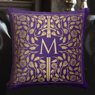 Coussin Purple Moyenne Médiévale Épée Monogramme Lancer Or
