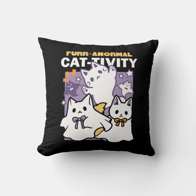 Coussin Purr-anormal Cat-tivity - Halloween Cat Design (Recto)