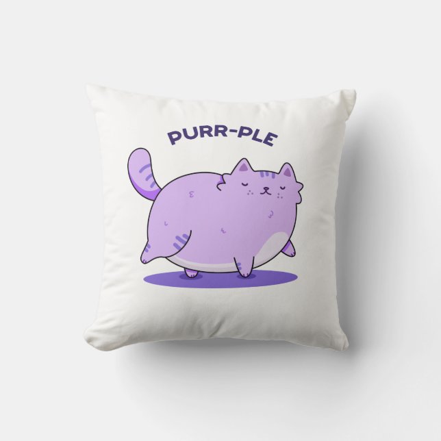 Coussin Purr-ple Funny Fat Kitty Chat Pun (Recto)
