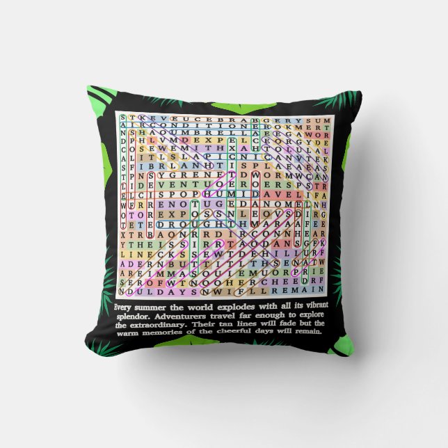 Coussin Puzzle de recherche de mots d'été (Recto)