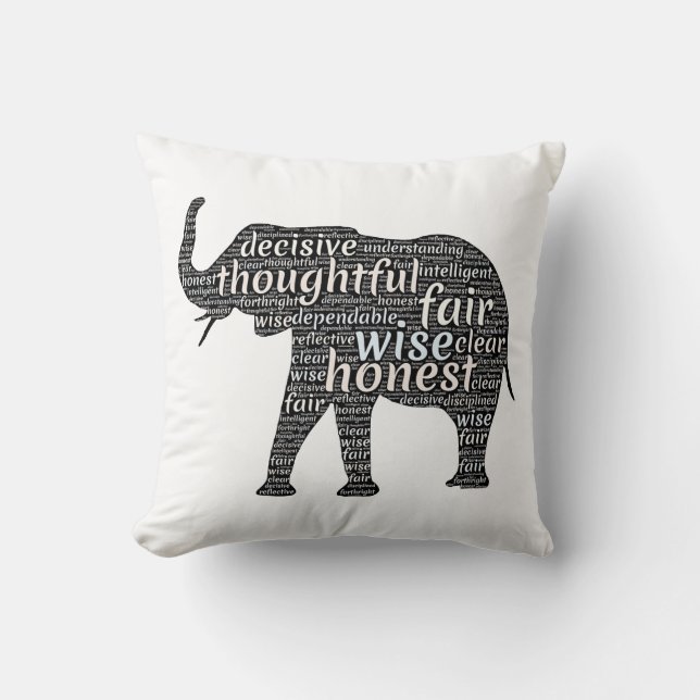 Coussin Qualités d'un nuage de mots d'éléphant (Recto)