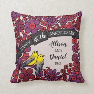 Coussin Quarantième anniversaire personnalisé, oiseaux