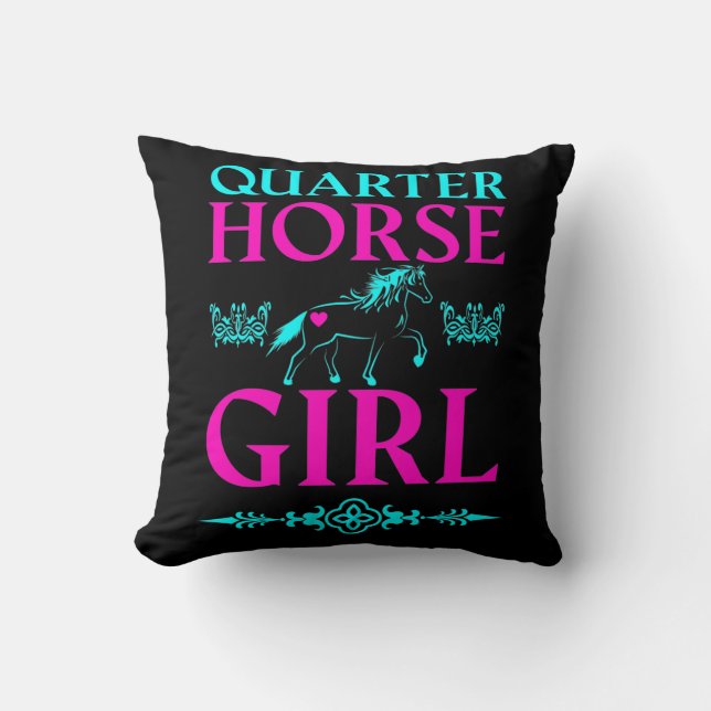 Coussin Quart Horse Girl en Aqua et Rose (Recto)