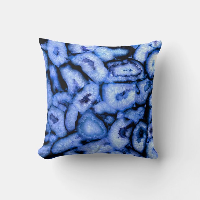 Coussin Quartz Bleu Agate Bleue Géodes bleues (Recto)