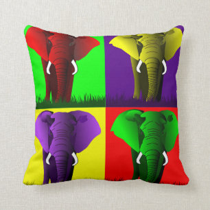 Coussin Quatre couleurs psychédéliques d'éléphants
