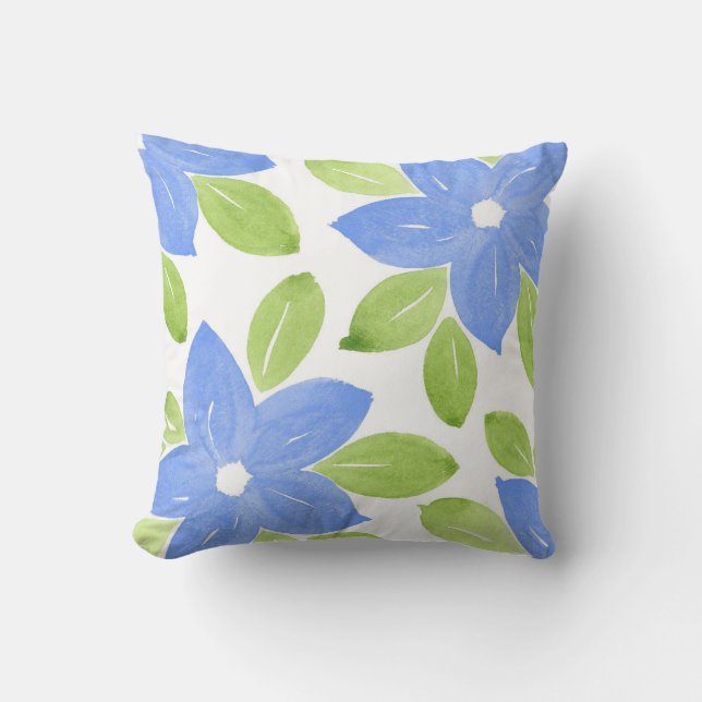 Coussin Quatre Fleurs Aquarelle Bleue Périvent (Recto)