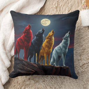 Coussin Quatre Loups étonnants, un Howl du désert de minui