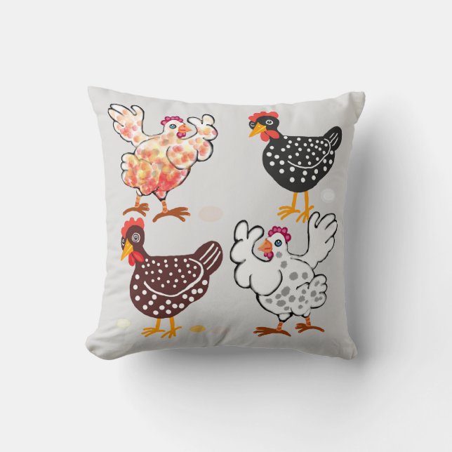 Coussin Quatre poules heureuses (Recto)