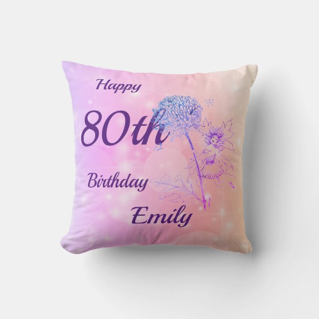 Coussin Quatre-vingtième anniversaire d'étincelle féerique (Recto)