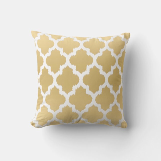 Coussin Quatrefoil blanc et or Ikat Motif géométrique (Recto)