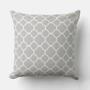 Coussin Quatrefoil Clair gris blanc treillis Motif Coton