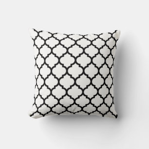 Coussin Quatrefoil marocain motif I noir et blanc