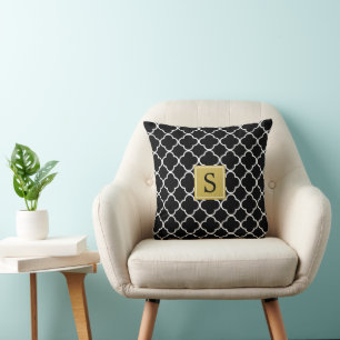 Coussin Quatrefoil Noir Et Blanc, Latticwork, Votre Nom