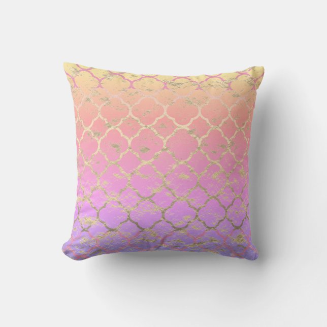 Coussin Quatrefoil Rose Rose Or Motifs mignonne fille (Recto)
