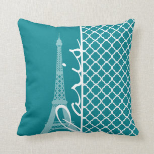 Coussin Quatrefoil Turquoise foncé ; Tour Eiffel, Paris