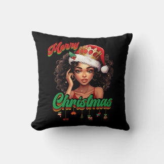 Coussin Queen Santa Claus American African Christmas Women