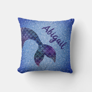 Coussin Queue de sirène pailletée bleu violet Nom personna