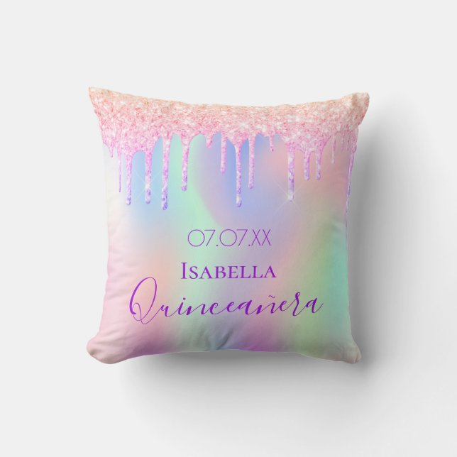 Coussin Quinceanera arc-en-ciel rose or rose parties scint (Recto)