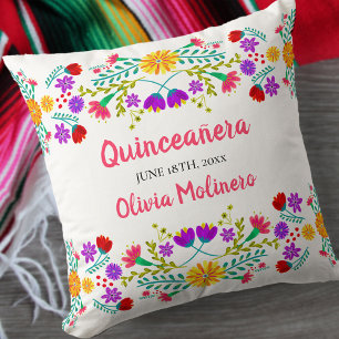 Coussin Quinceanera Fleurs de Fiesta Mexicaines Blanches