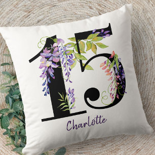 Coussin Quinceanera Numéro 15 Fleurs de bactéries violet