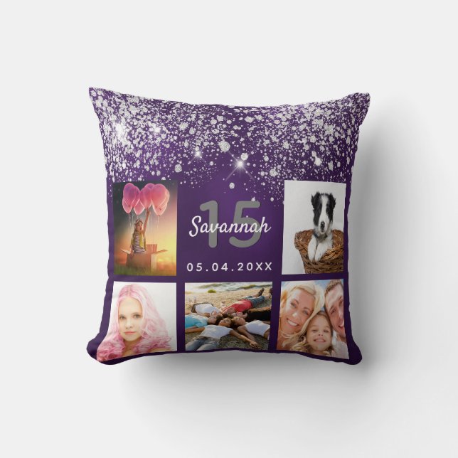 Coussin Quinceanera photo personnalisée parties scintillan (Recto)