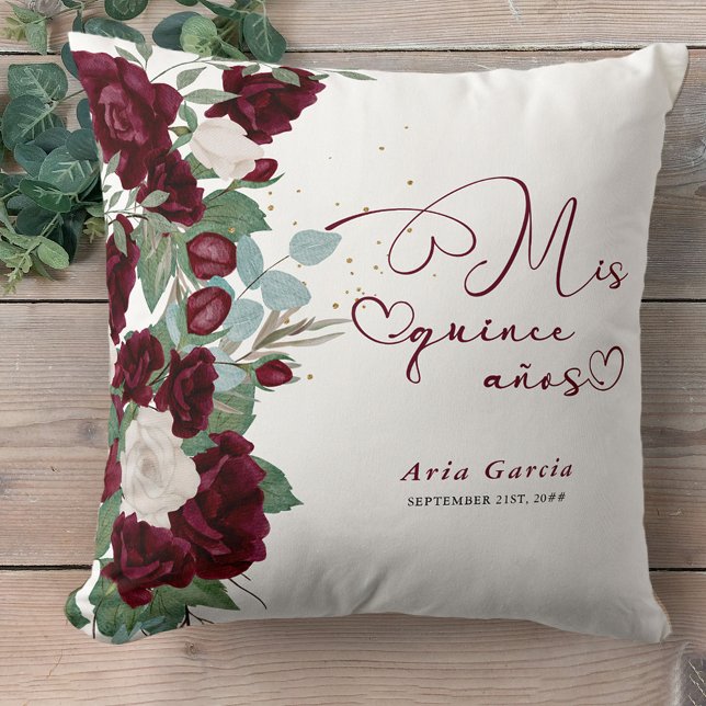 Coussin Quinceanera Rose rouge Personnalisée Mis Quince An (Créateur téléchargé)