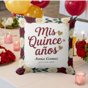 Coussin Quinceanera Rose rouge Personnalisée Mis Quince An