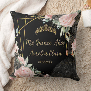 Coussin Quinceañera Rosée Noire Florale Rosée Robe fille P