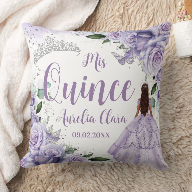Coussin Quinceañera Violet Rose Floral Silver Princesse (Couverture)