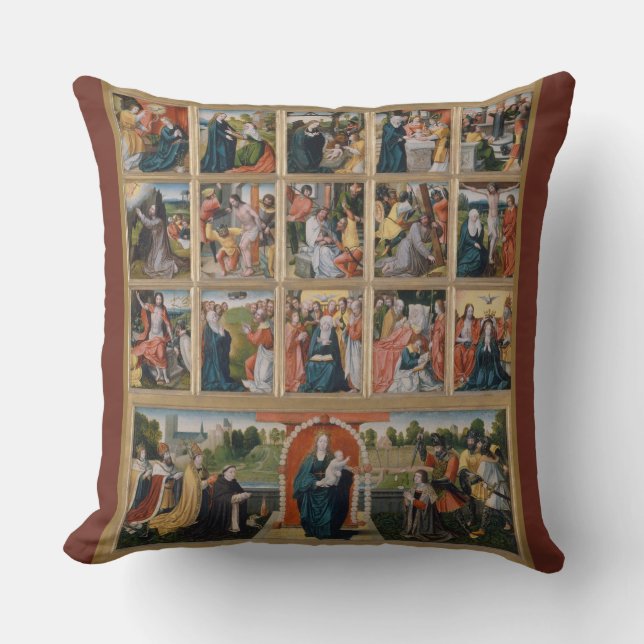 Coussin Quinze mystères Sainte Vierge Rosaire Marie Jésus (Recto)