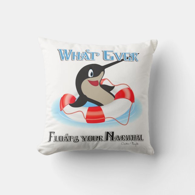 Coussin Quoi que Flotte ton mème Narwhal (Recto)