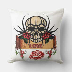Coussin RAB Rockabilly Crâne Roses Love Lipstick