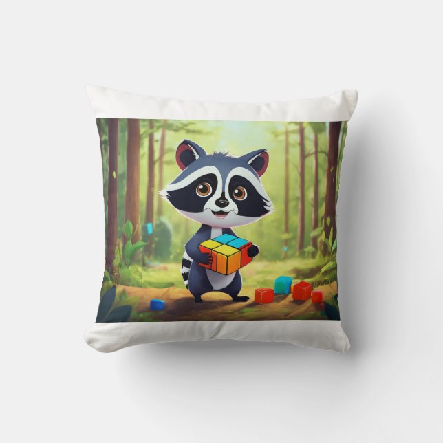 Coussin Raccoon Rubik’s Forest Puzzle (Recto)