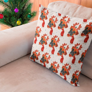 Coussin Race de Boxer Aquarelle Motif de chien Étoiles Noë