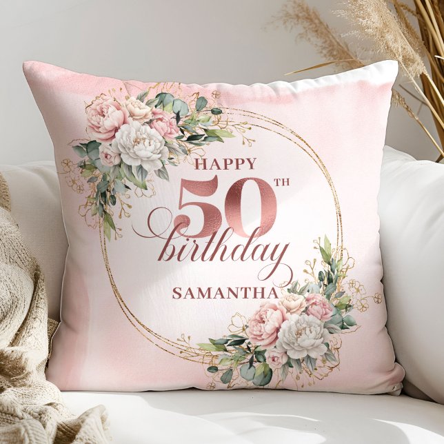 Coussin Radiant Rose Gold Greenery 50th Birthday Personal (Radiant Rose Gold Greenery 50th Birthday Personalized Gift

)